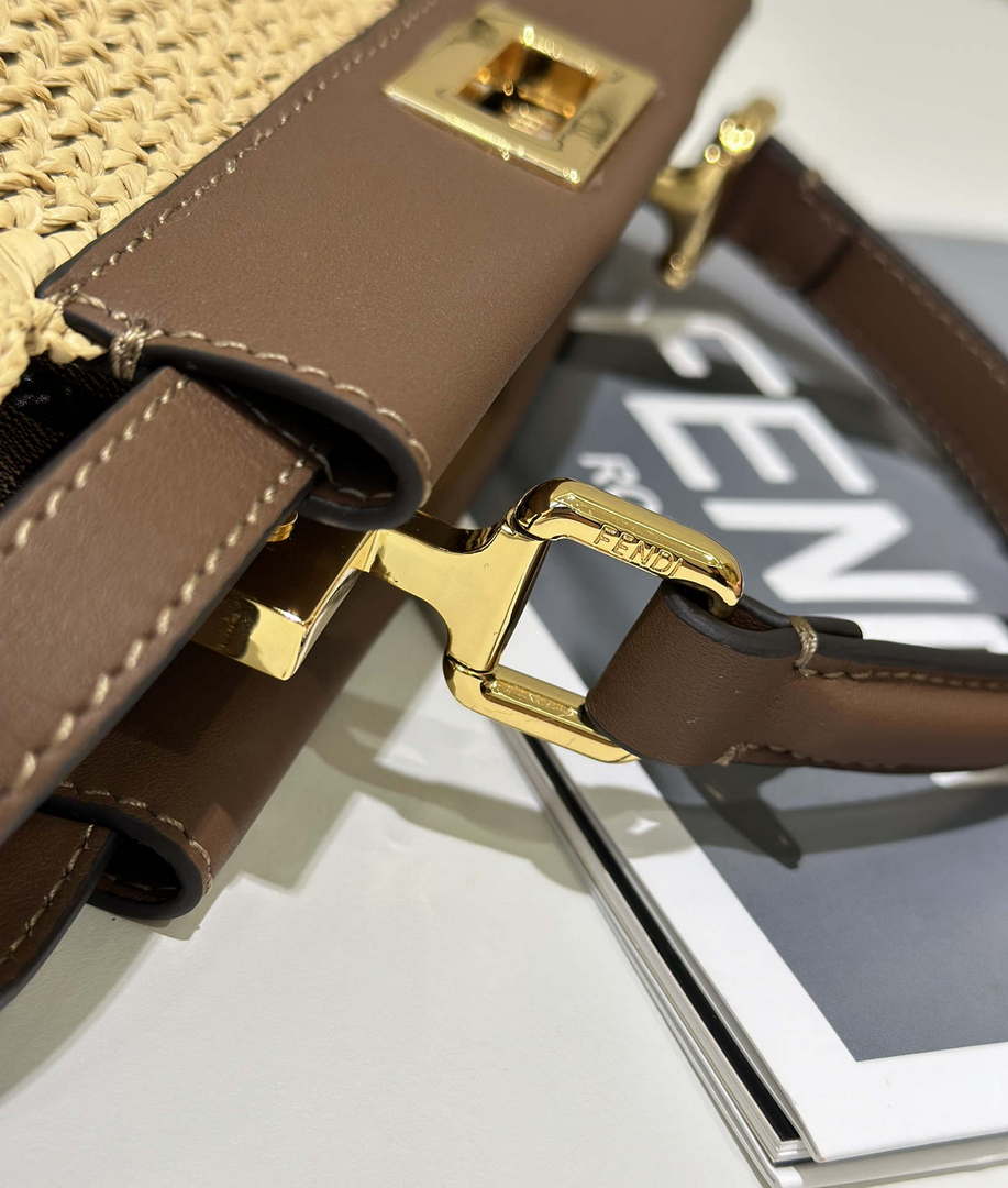 Fendi 8BN244 Peekaboo Mini Brown and Natural raffia bag 8667