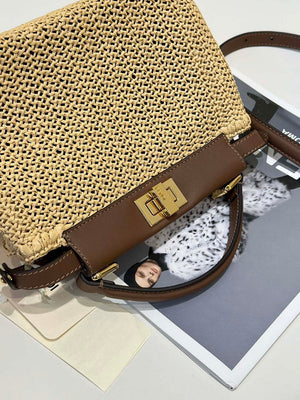 Fendi 8BN244 Peekaboo Mini Brown and Natural raffia bag 8667 - Default Title - View 8
