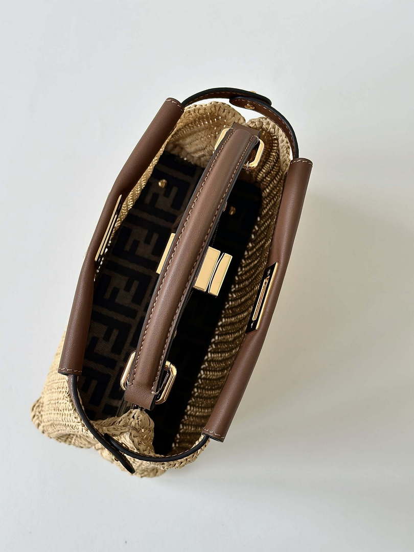 Fendi 8BN244 Peekaboo Mini Brown and Natural raffia bag 8667