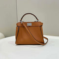 Fendi 8BN244 Peekaboo Mini Brown Selleria bag with 220 hand-sewn topstitches 8615 - Default Title - View 1