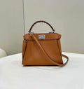 Fendi 8BN244 Peekaboo Mini Brown Selleria bag with 220 hand-sewn topstitches 8615