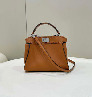 Fendi 8BN244 Peekaboo Mini Brown Selleria bag with 220 hand-sewn topstitches 8615 - Default Title - View 1