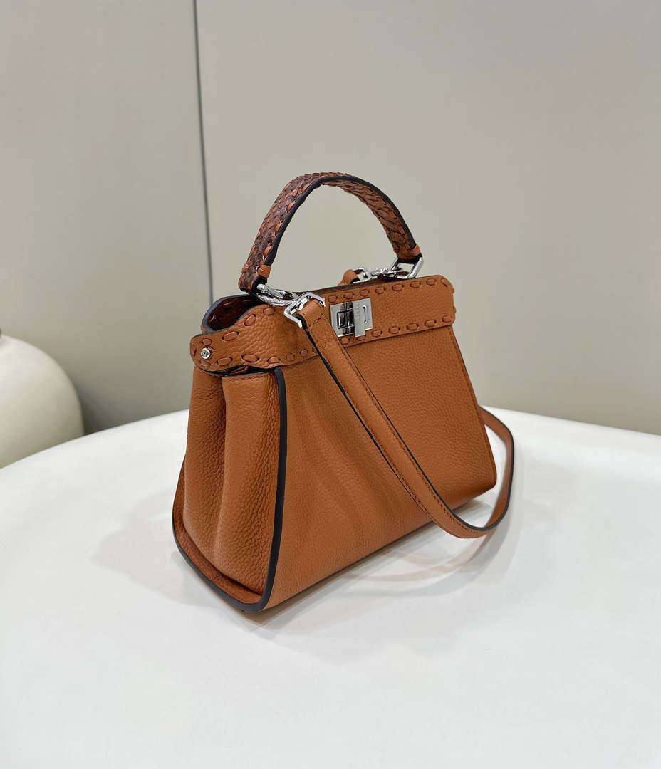 Fendi 8BN244 Peekaboo Mini Brown Selleria bag with 220 hand-sewn topstitches 8615