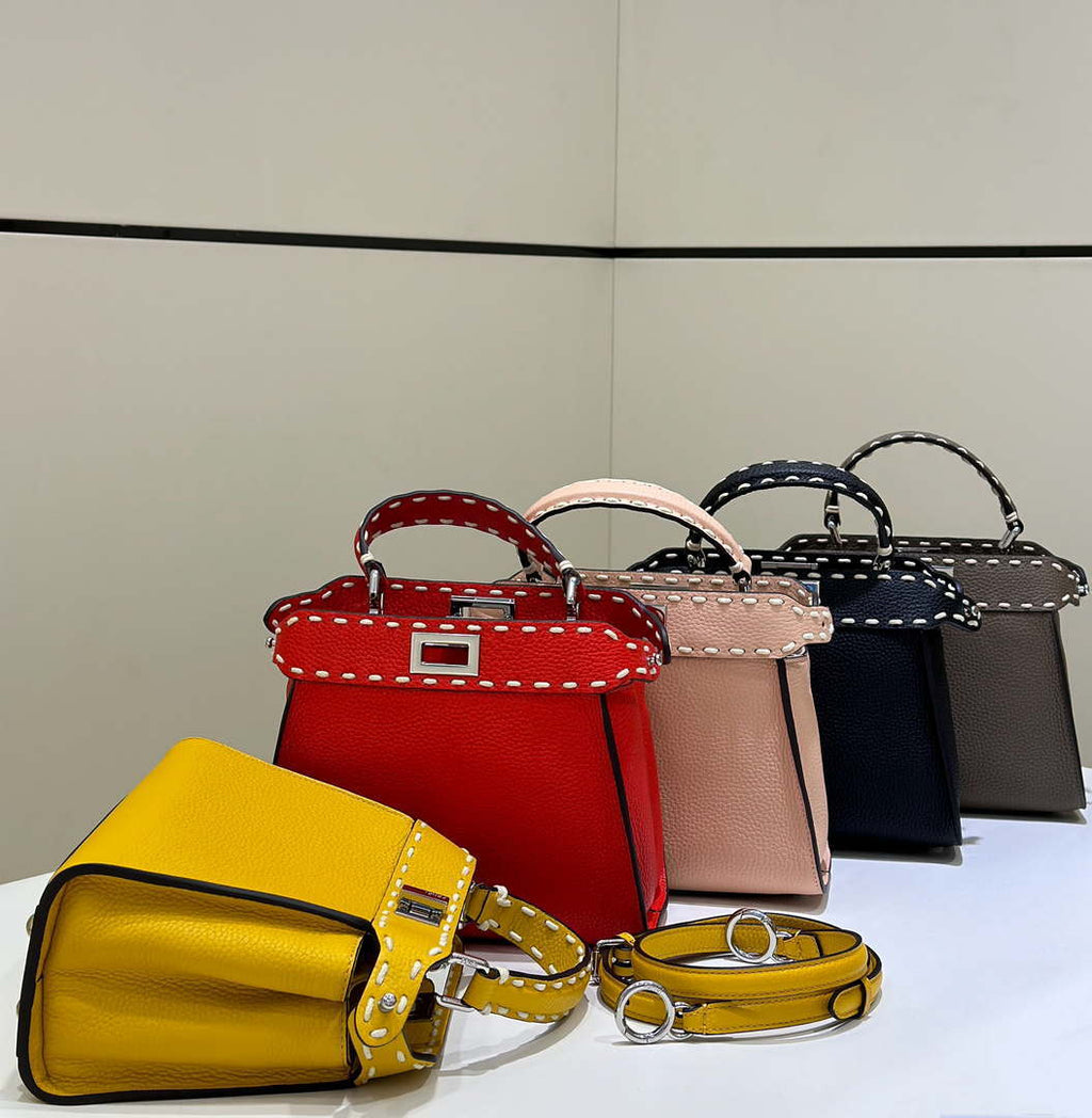 Fendi 8BN244 Peekaboo Mini Red Selleria bag with 220 hand-sewn topstitches 8522A