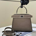 Fendi 8BN244 Peekaboo Mini Gray Selleria bag with 220 hand-sewn topstitches 8522A - Default Title - View 1