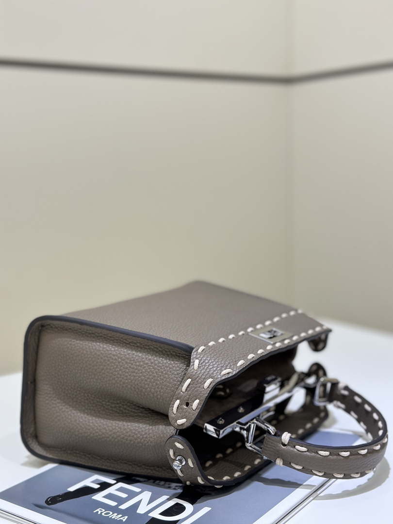 Fendi 8BN244 Peekaboo Mini Gray Selleria bag with 220 hand-sewn topstitches 8522A