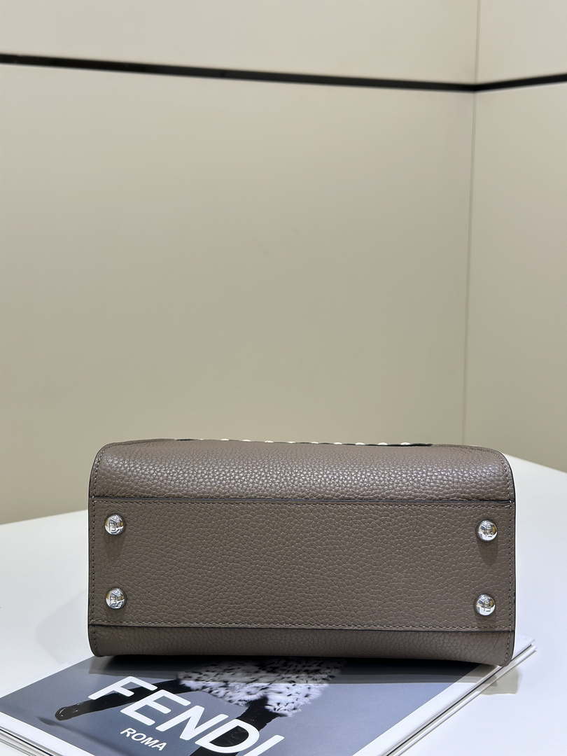 Fendi 8BN244 Peekaboo Mini Gray Selleria bag with 220 hand-sewn topstitches 8522A