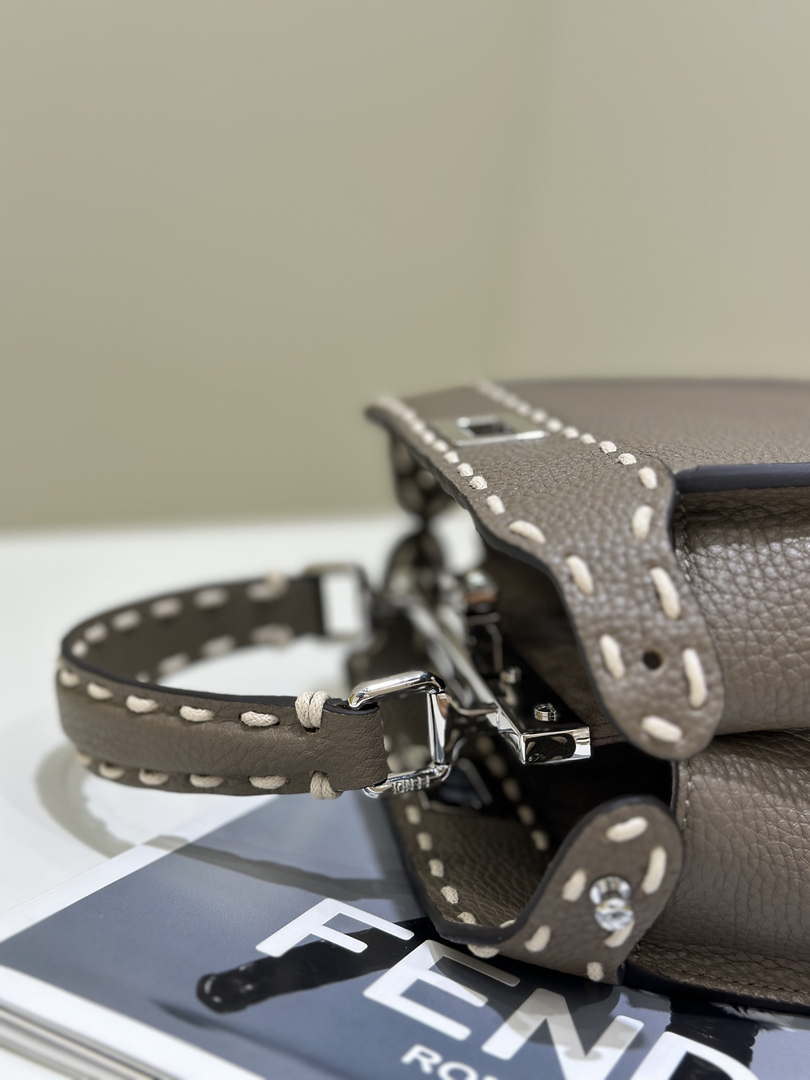 Fendi 8BN244 Peekaboo Mini Gray Selleria bag with 220 hand-sewn topstitches 8522A