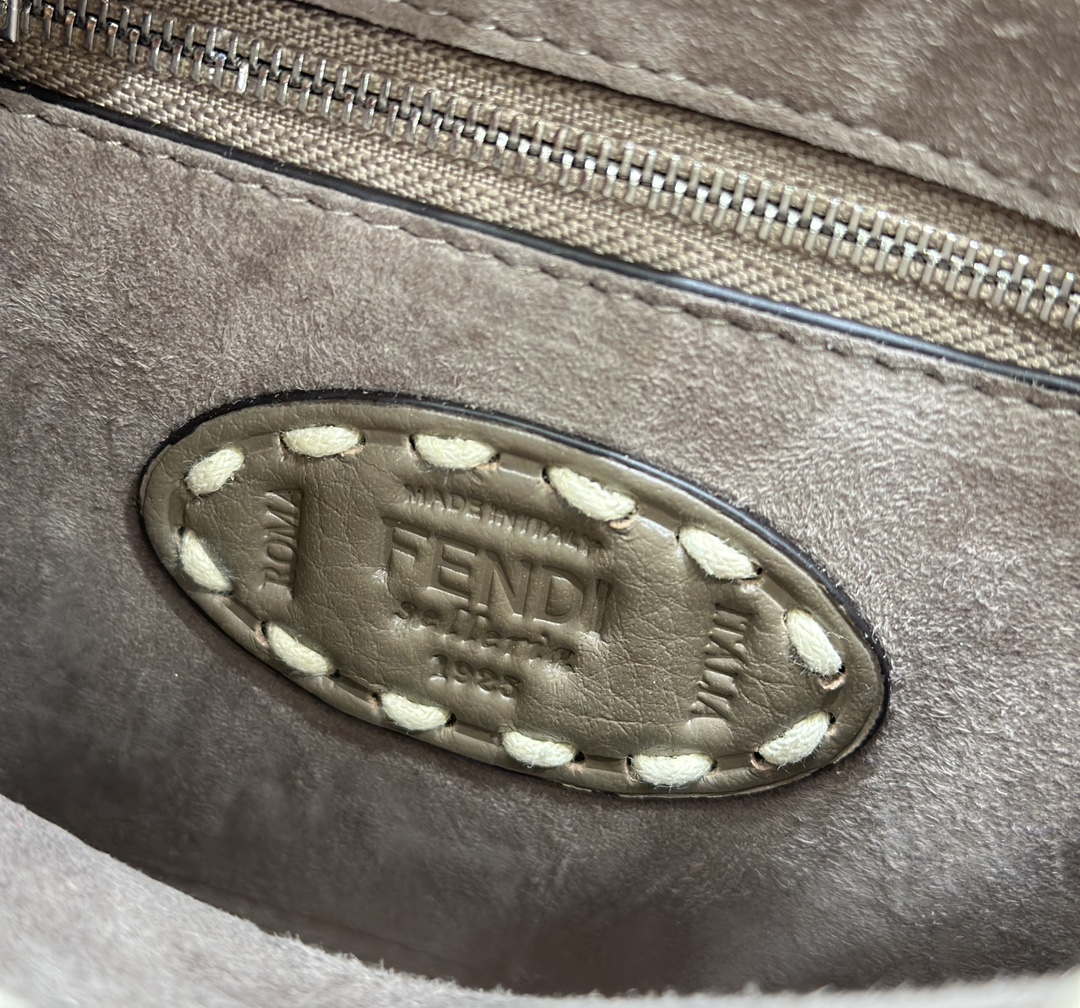 Fendi 8BN244 Peekaboo Mini Gray Selleria bag with 220 hand-sewn topstitches 8522A