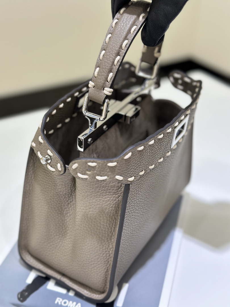 Fendi 8BN244 Peekaboo Mini Gray Selleria bag with 220 hand-sewn topstitches 8522A