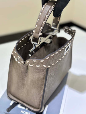 Fendi 8BN244 Peekaboo Mini Gray Selleria bag with 220 hand-sewn topstitches 8522A - Default Title - View 9