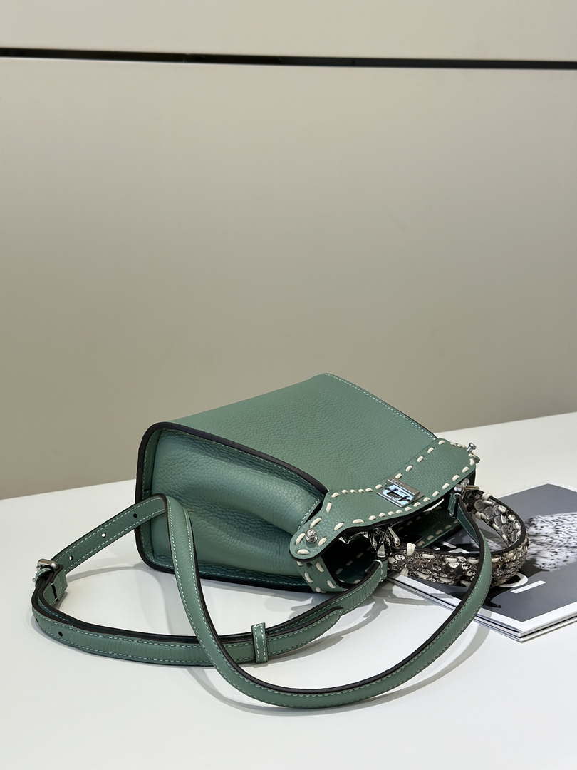 Fendi 8BN244 Peekaboo Mini Green Selleria bag with 220 hand-sewn topstitches 8522A