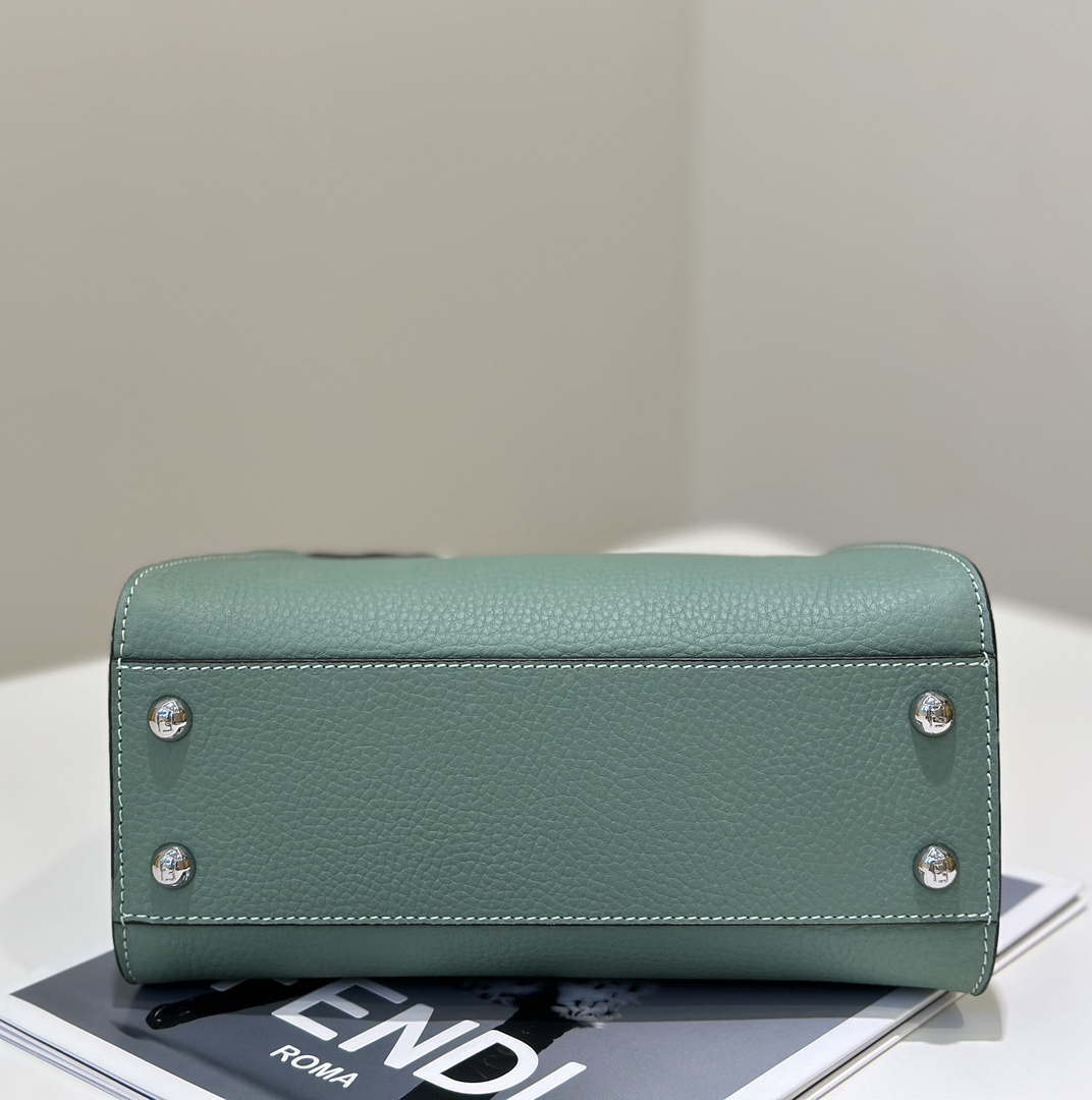 Fendi 8BN244 Peekaboo Mini Green Selleria bag with 220 hand-sewn topstitches 8522A
