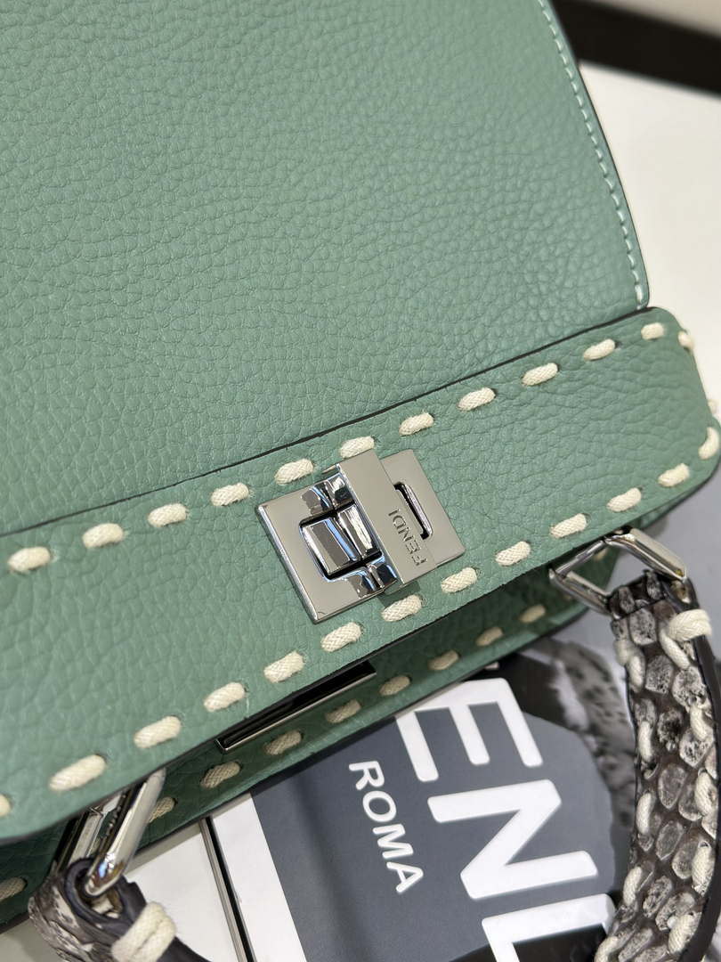 Fendi 8BN244 Peekaboo Mini Green Selleria bag with 220 hand-sewn topstitches 8522A