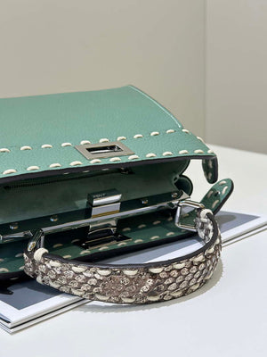 Fendi 8BN244 Peekaboo Mini Green Selleria bag with 220 hand-sewn topstitches 8522A - Default Title - View 5