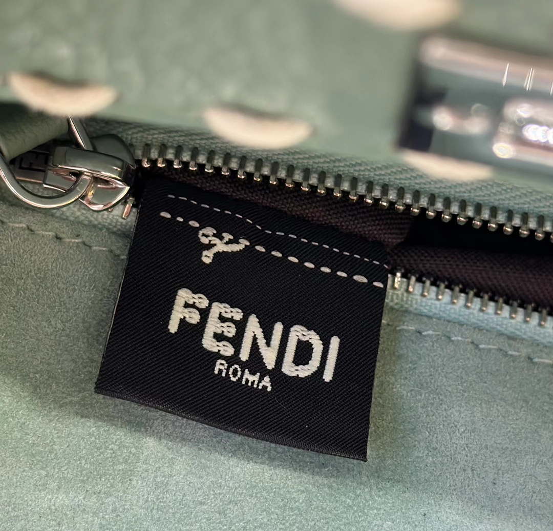 Fendi 8BN244 Peekaboo Mini Green Selleria bag with 220 hand-sewn topstitches 8522A