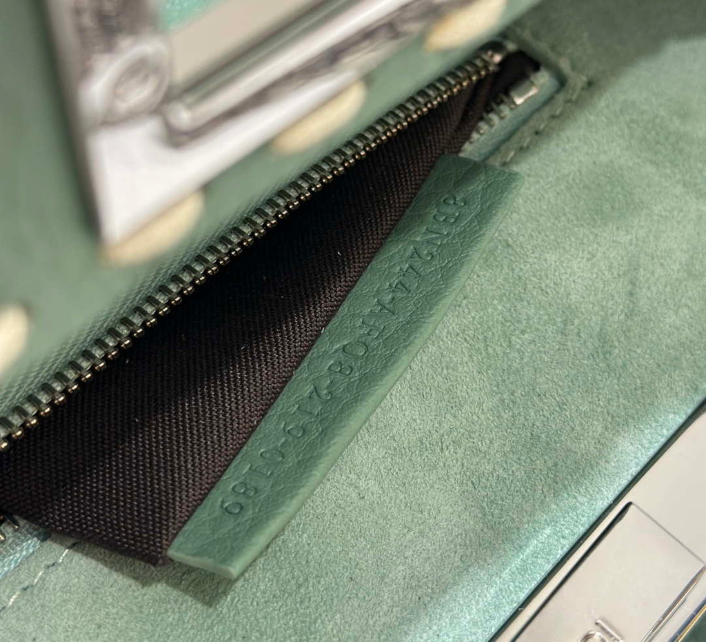 Fendi 8BN244 Peekaboo Mini Green Selleria bag with 220 hand-sewn topstitches 8522A