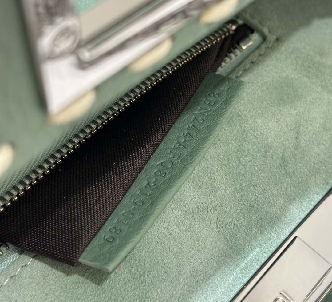 Fendi 8BN244 Peekaboo Mini Green Selleria bag with 220 hand-sewn topstitches 8522A