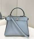 Fendi 8BN244 Peekaboo Mini Lake Blue Selleria bag with 220 hand-sewn topstitches 8615