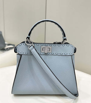 Fendi 8BN244 Peekaboo Mini Lake Blue Selleria bag with 220 hand-sewn topstitches 8615 - Default Title - View 1