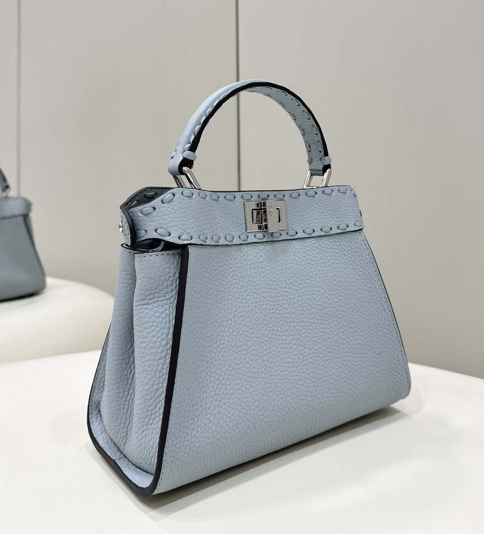 Fendi 8BN244 Peekaboo Mini Lake Blue Selleria bag with 220 hand-sewn topstitches 8615