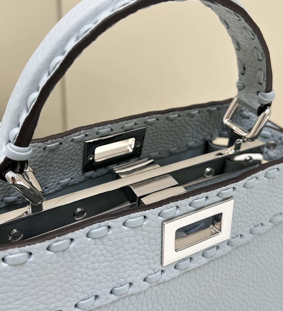 Fendi 8BN244 Peekaboo Mini Lake Blue Selleria bag with 220 hand-sewn topstitches 8615