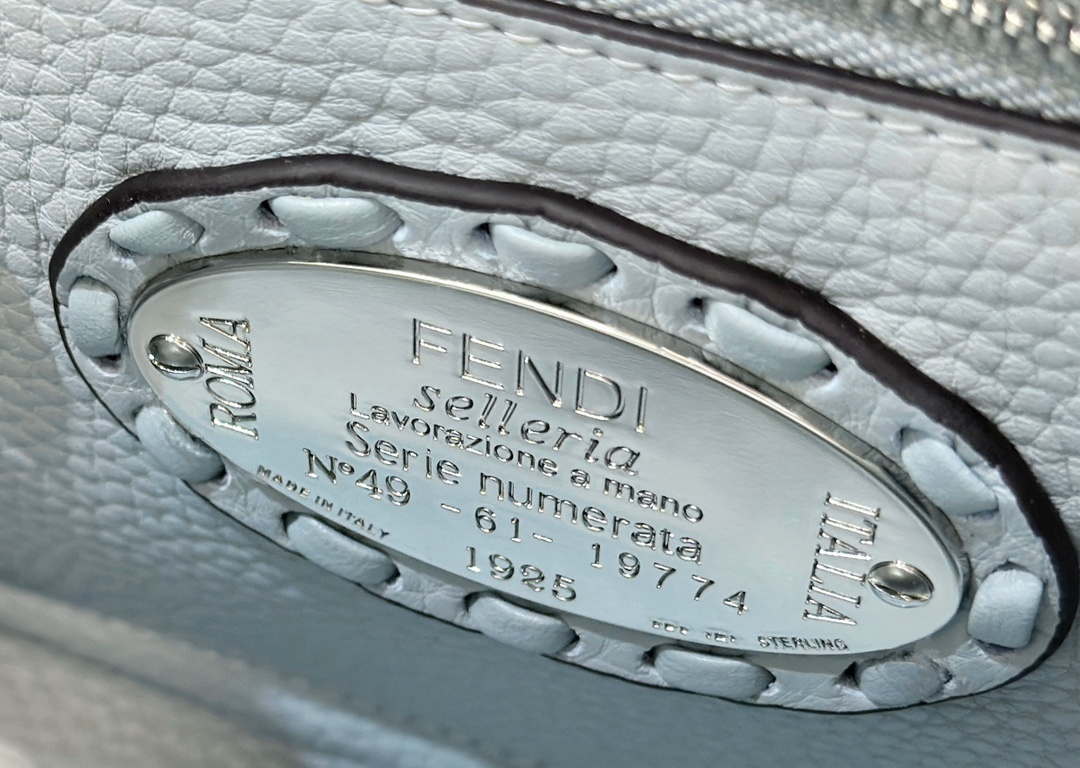 Fendi 8BN244 Peekaboo Mini Lake Blue Selleria bag with 220 hand-sewn topstitches 8615