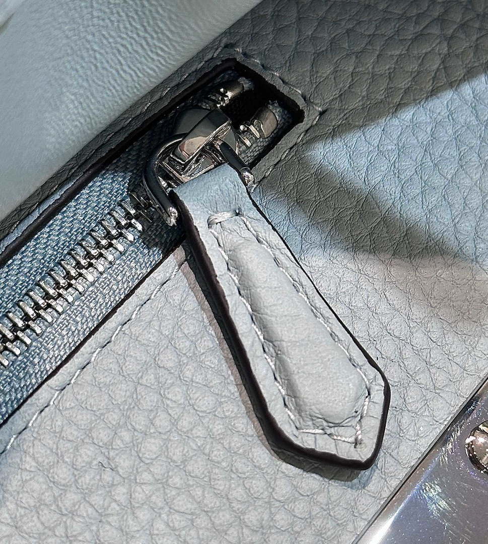 Fendi 8BN244 Peekaboo Mini Lake Blue Selleria bag with 220 hand-sewn topstitches 8615