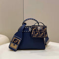 Fendi 8BN244 Peekaboo Mini Navy Blue Selleria bag with 220 hand-sewn topstitches 8522A - Default Title - View 1