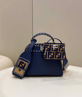 Fendi 8BN244 Peekaboo Mini Navy Blue Selleria bag with 220 hand-sewn topstitches 8522A