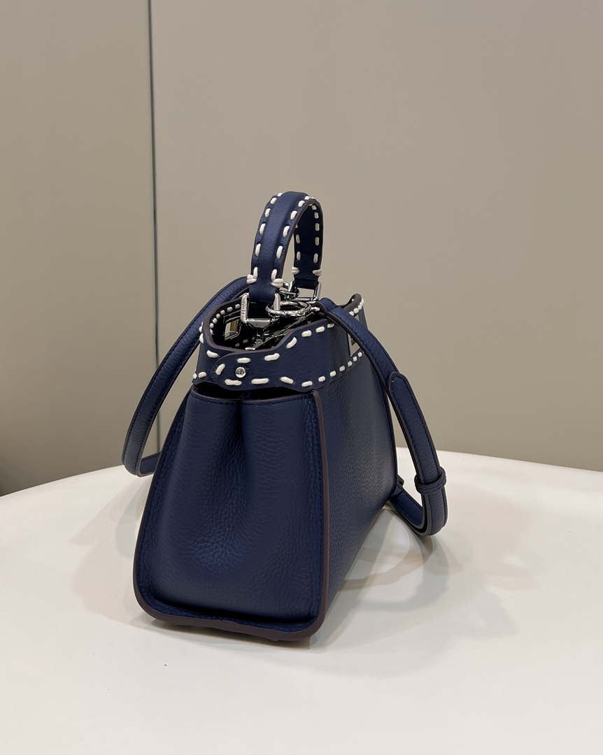Fendi 8BN244 Peekaboo Mini Navy Blue Selleria bag with 220 hand-sewn topstitches 8522A