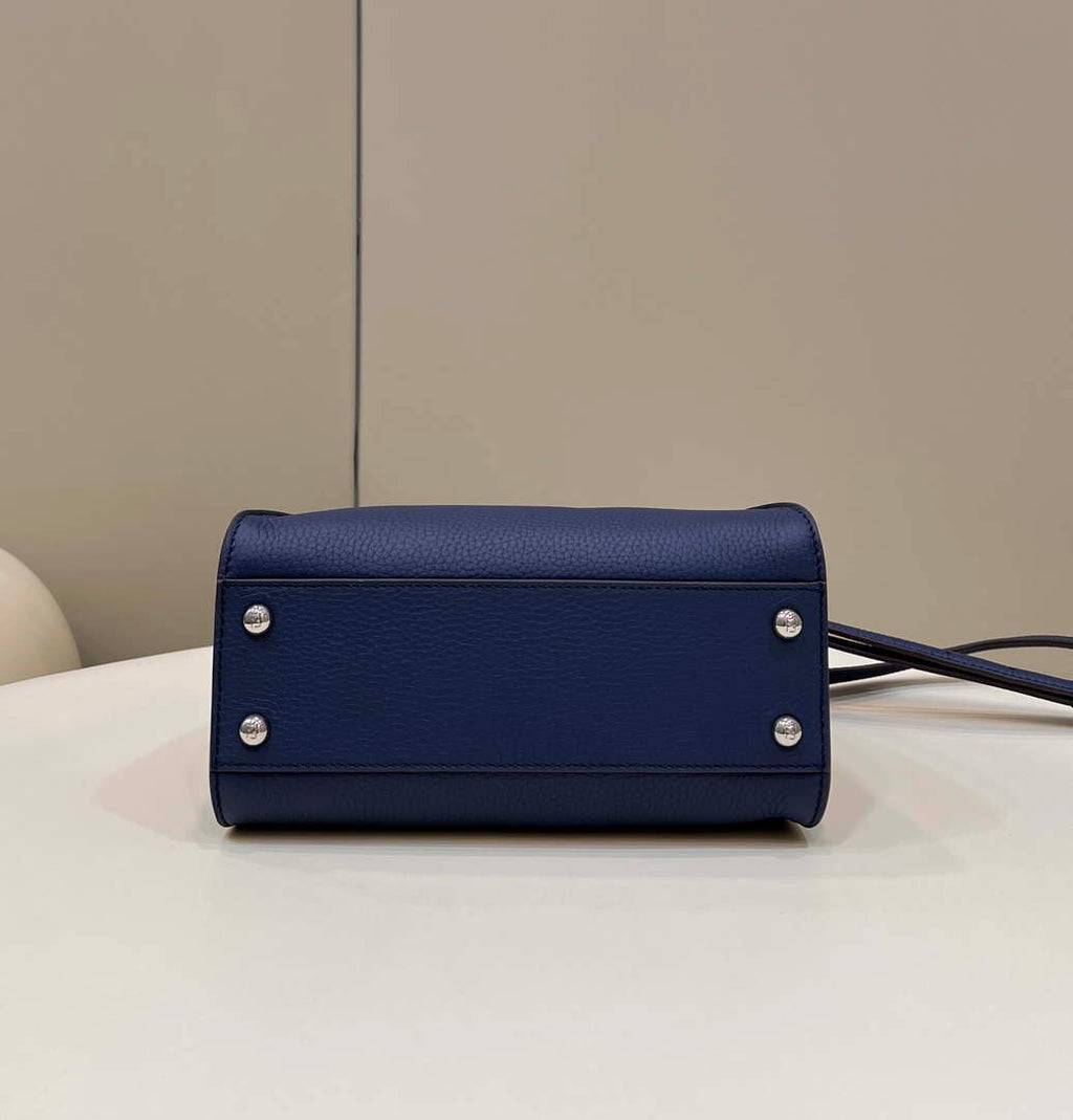 Fendi 8BN244 Peekaboo Mini Navy Blue Selleria bag with 220 hand-sewn topstitches 8522A