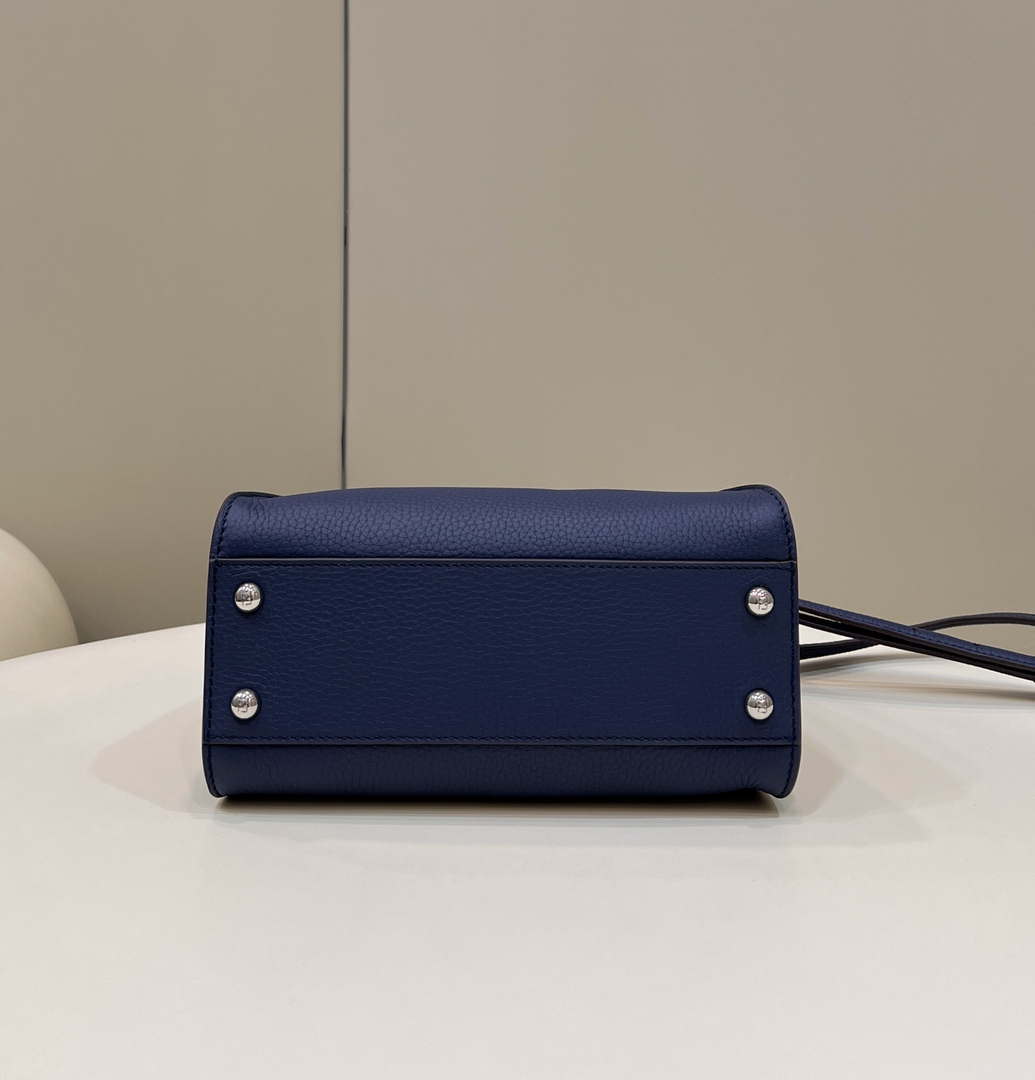 Fendi 8BN244 Peekaboo Mini Navy Blue Selleria bag with 220 hand-sewn topstitches 8522A
