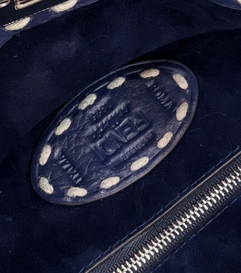 Fendi 8BN244 Peekaboo Mini Navy Blue Selleria bag with 220 hand-sewn topstitches 8522A