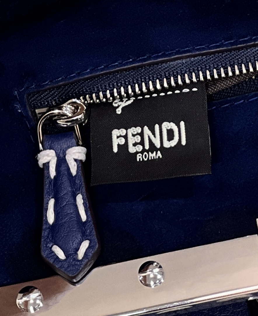 Fendi 8BN244 Peekaboo Mini Navy Blue Selleria bag with 220 hand-sewn topstitches 8522A