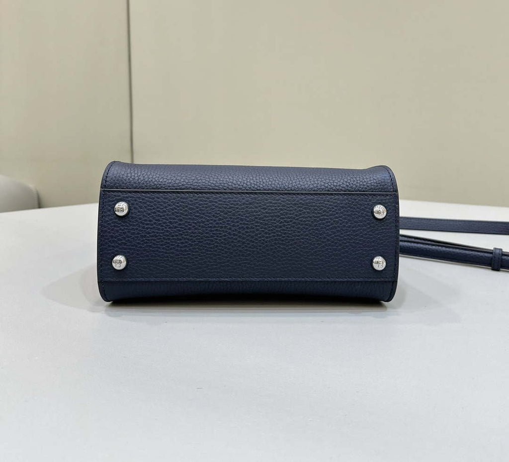 Fendi 8BN244 Peekaboo Mini Night Mist Blue Selleria bag with 220 hand-sewn topstitches 8615