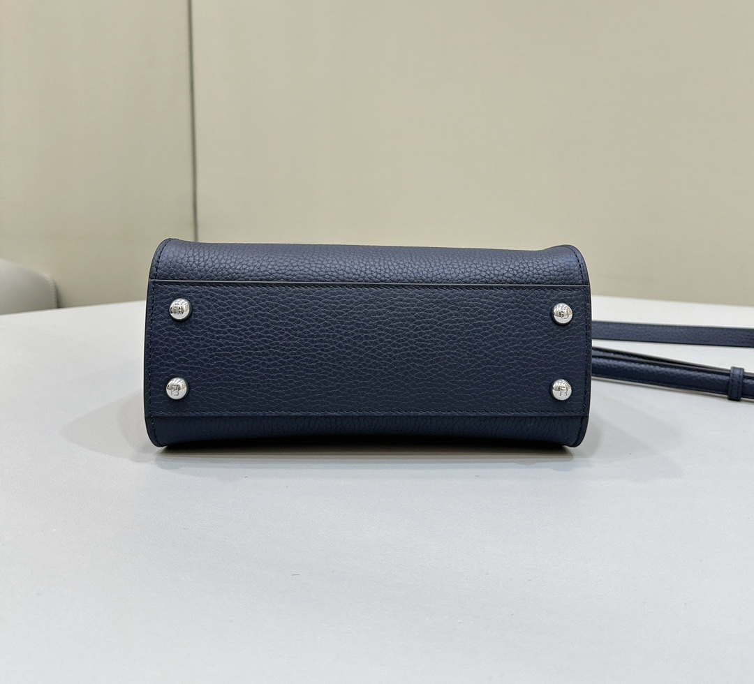 Fendi 8BN244 Peekaboo Mini Night Mist Blue Selleria bag with 220 hand-sewn topstitches 8615