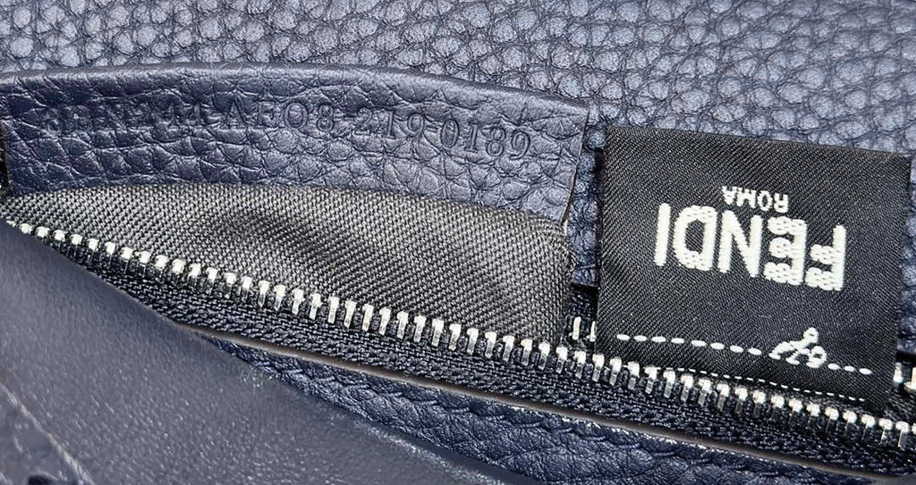 Fendi 8BN244 Peekaboo Mini Night Mist Blue Selleria bag with 220 hand-sewn topstitches 8615