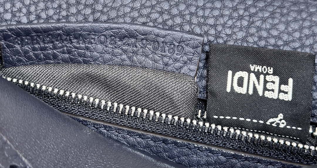 Fendi 8BN244 Peekaboo Mini Night Mist Blue Selleria bag with 220 hand-sewn topstitches 8615