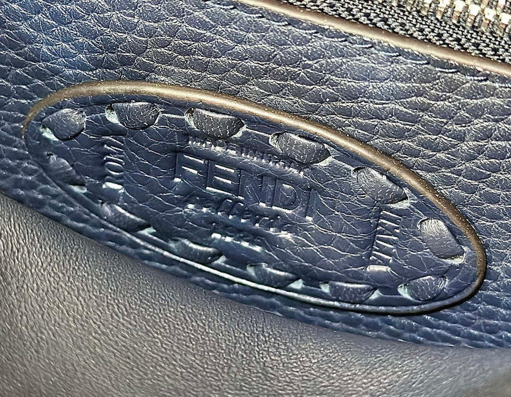 Fendi 8BN244 Peekaboo Mini Night Mist Blue Selleria bag with 220 hand-sewn topstitches 8615