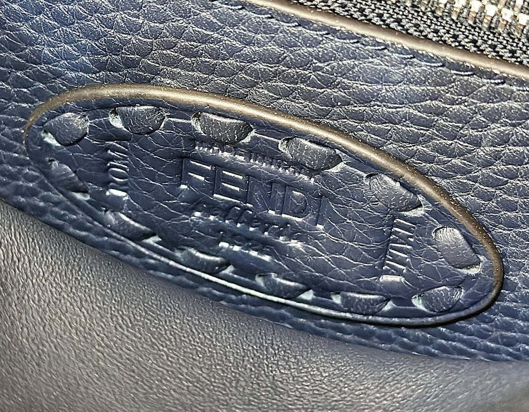 Fendi 8BN244 Peekaboo Mini Night Mist Blue Selleria bag with 220 hand-sewn topstitches 8615