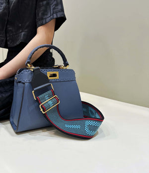 Fendi 8BN244 Peekaboo Mini Night Mist Blue Selleria bag with 220 hand-sewn topstitches 8615 - Default Title - View 10