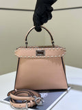 Fendi 8BN244 Peekaboo Mini Pink Selleria bag with 220 hand-sewn topstitches 8522A