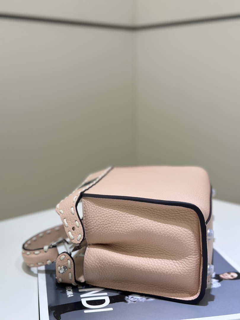 Fendi 8BN244 Peekaboo Mini Pink Selleria bag with 220 hand-sewn topstitches 8522A