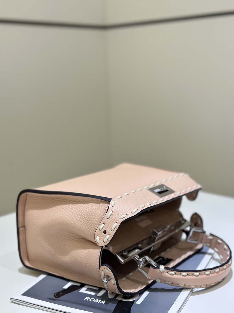 Fendi 8BN244 Peekaboo Mini Pink Selleria bag with 220 hand-sewn topstitches 8522A