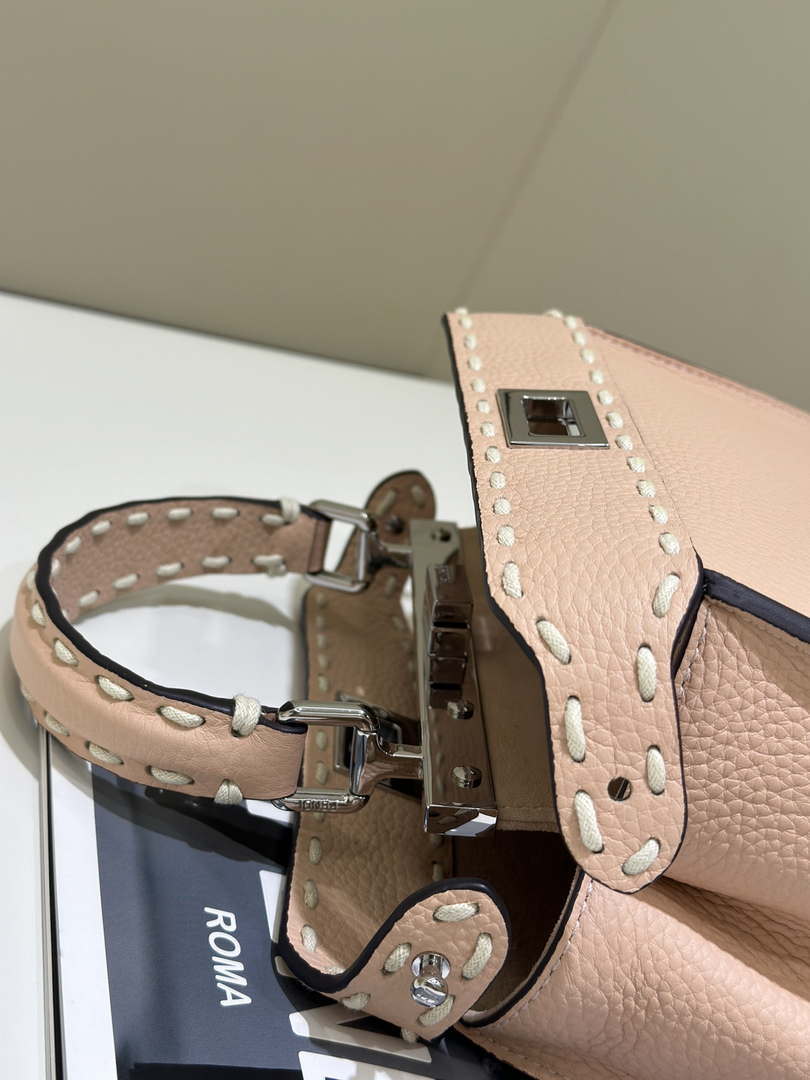 Fendi 8BN244 Peekaboo Mini Pink Selleria bag with 220 hand-sewn topstitches 8522A