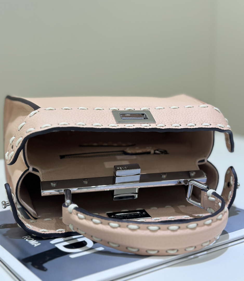 Fendi 8BN244 Peekaboo Mini Pink Selleria bag with 220 hand-sewn topstitches 8522A