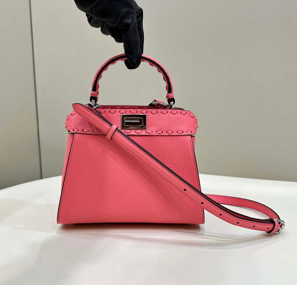 Fendi 8BN244 Peekaboo Mini Pink Selleria bag with 220 hand-sewn topstitches 8615
