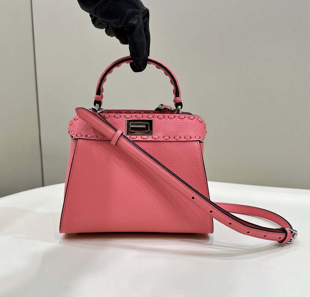Fendi 8BN244 Peekaboo Mini Pink Selleria bag with 220 hand-sewn topstitches 8615