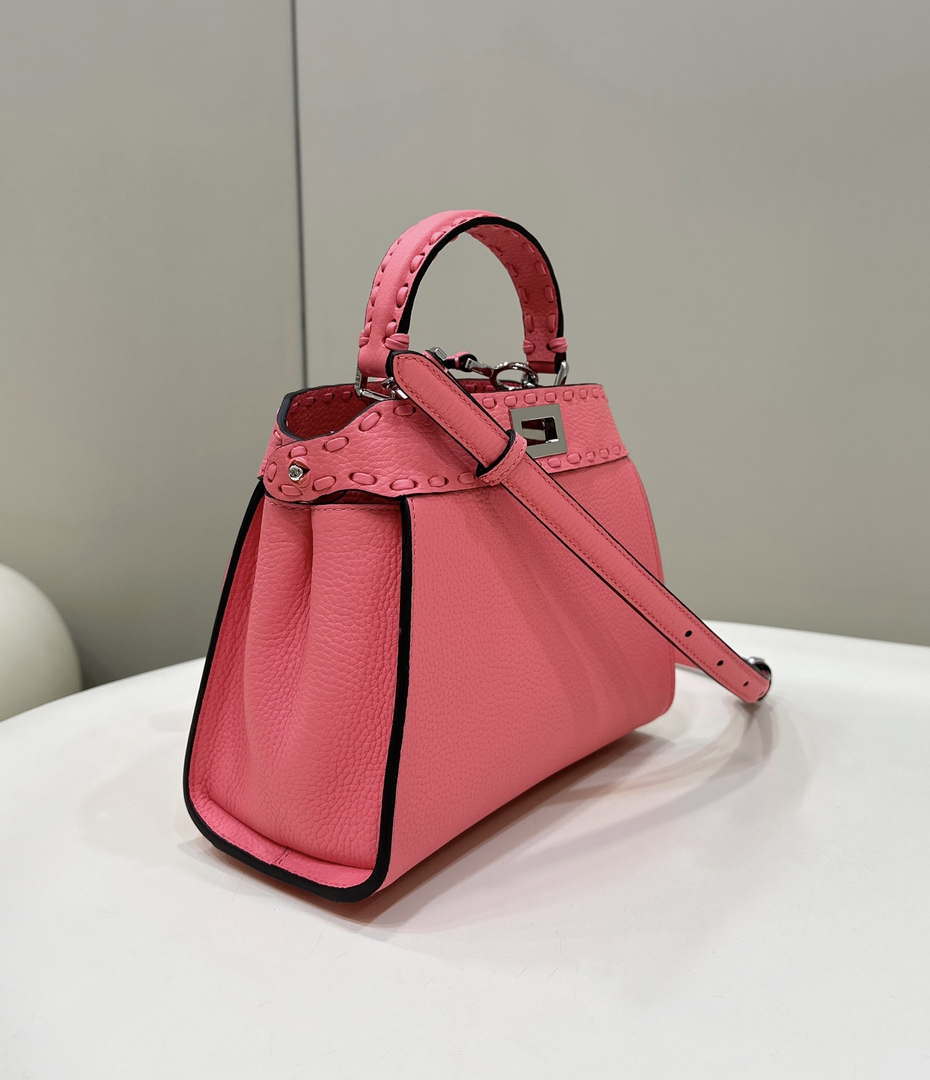 Fendi 8BN244 Peekaboo Mini Pink Selleria bag with 220 hand-sewn topstitches 8615